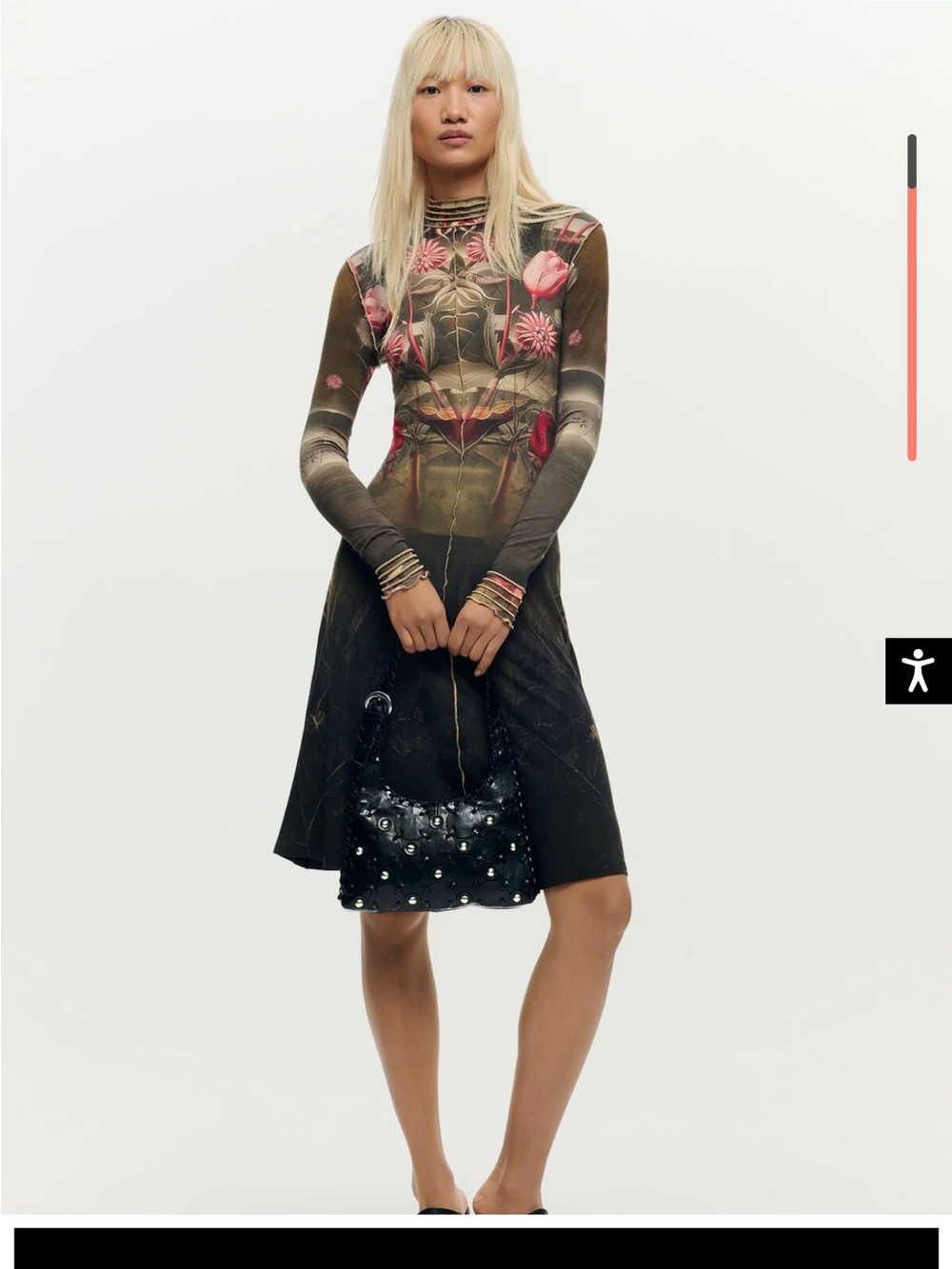 Desigual Floral Long-Sleeve Bodycon Dress in Olive and Pink